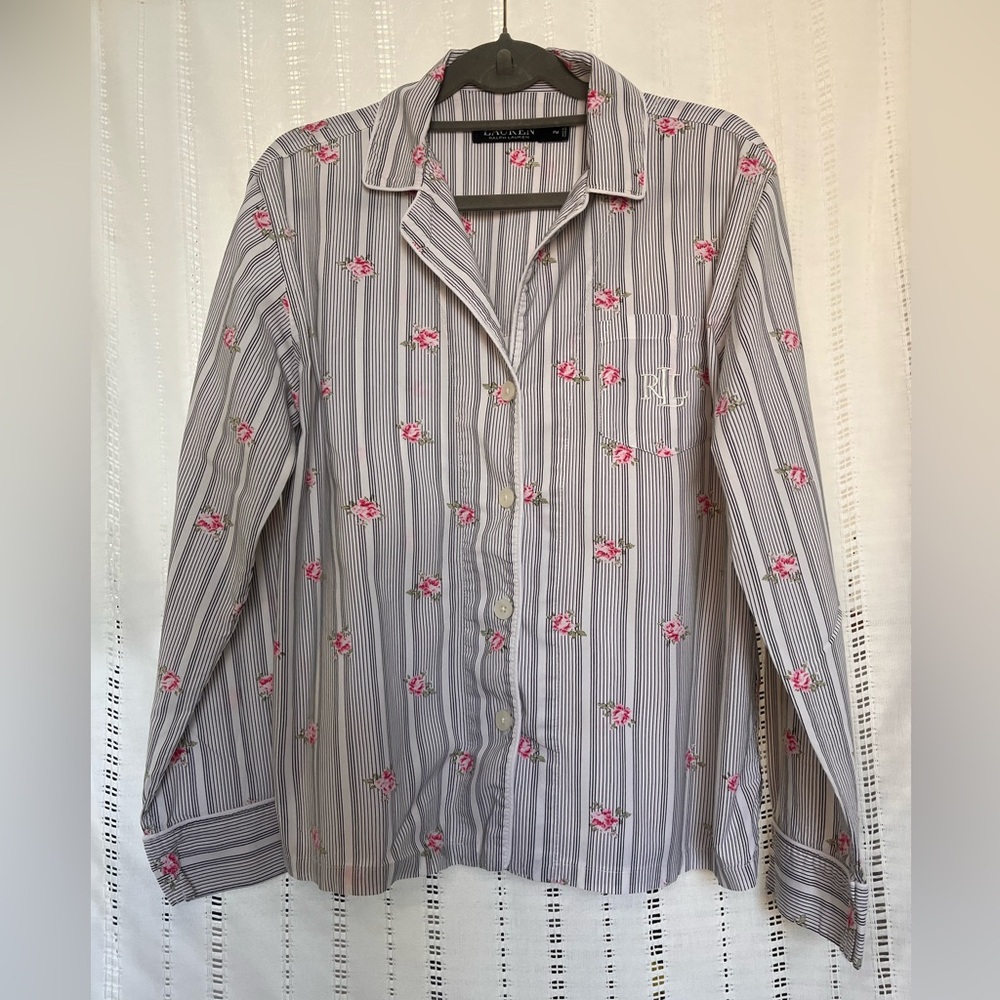 Ralph Lauren Floral Striped Sleep Shirt - Pink and White EUC size PM